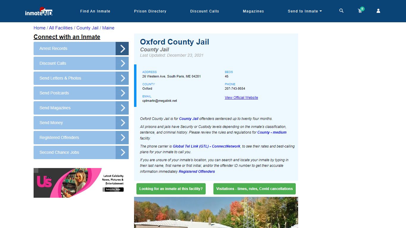 Oxford County Jail - Inmate Locator - South Paris, ME