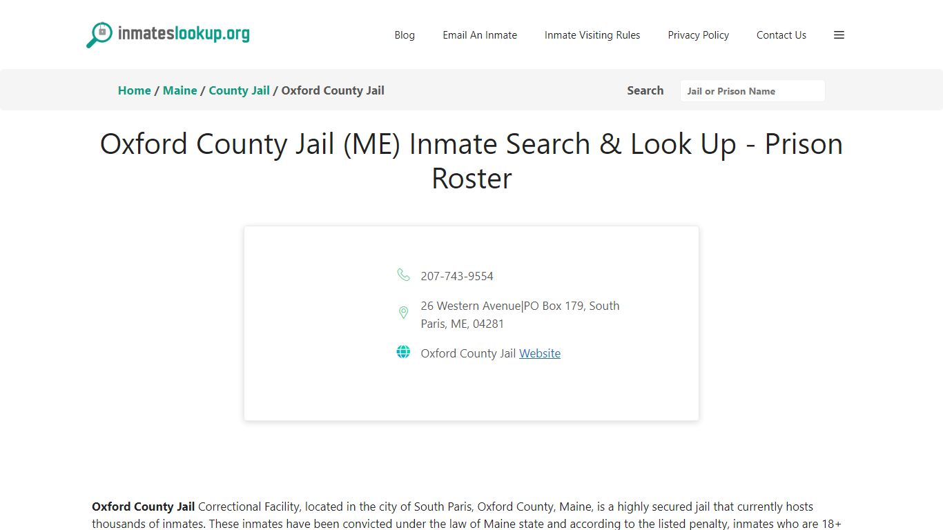 Oxford County Jail (ME) Inmate Search & Look Up - Prison Roster